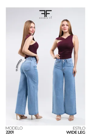 PANTALON DEOBLE FF MODA WIDE LEG MEZCLILLA AZUL CLARO