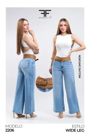 PANTALON DEOBLE FF MODA WIDE LEG MEZCLILLA AZUL CLARO