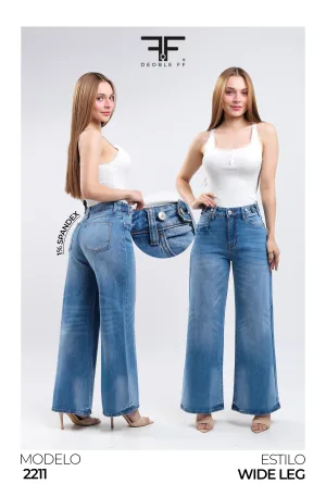 PANTALON DEOBLE FF MODA WIDE LEG MEZCLILLA AZUL MEDIO